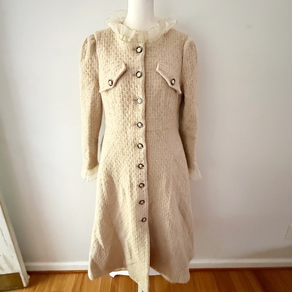 Linennaive Wool Coat Women Tweed Ruffle Victorian Renaissance Romantic Regency